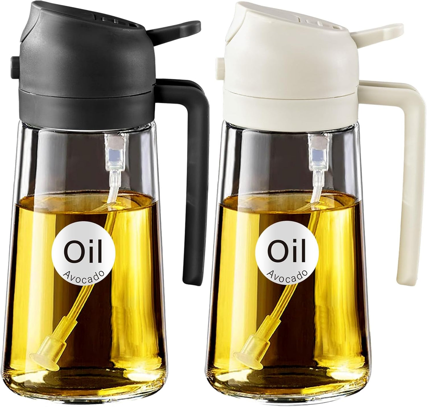 2-in-1 Olive Oil Dispenser & Sprayer – 16oz Glass Bottle for Cooking, Salad, BBQ (Black)
