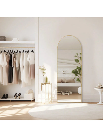 64"X21" Full Length Mirror with Stand,Aluminum Alloy Frame Arched Body Mirror,Mid Century Modern Furniture Style Standing/Leaning/Hanging Wall Mirror for Bedroom,Bedroom