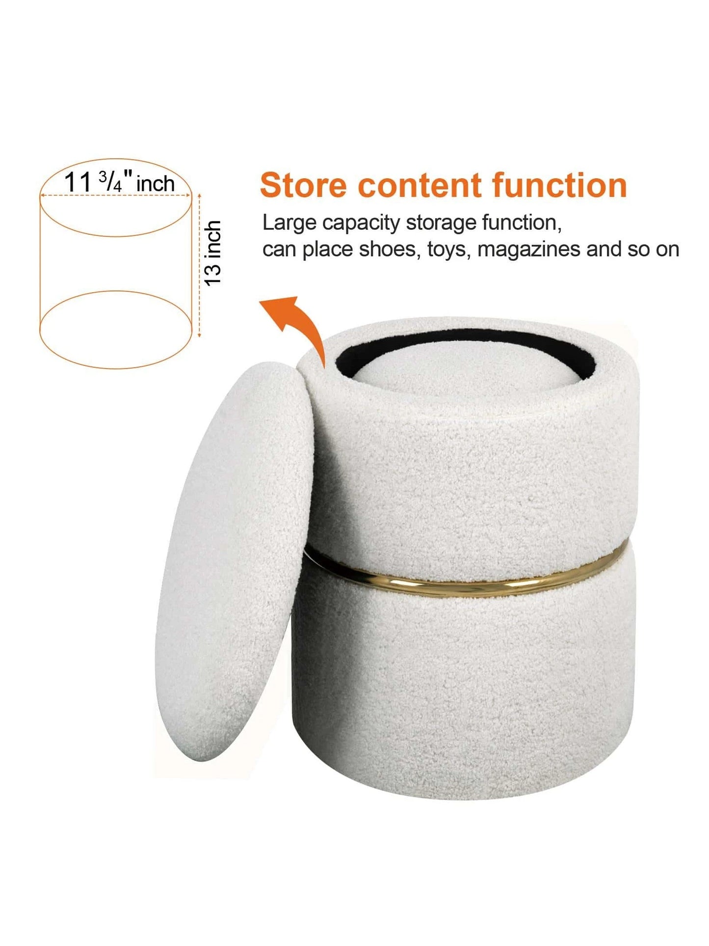 Set of 2 Round Sherpa Storage Ottomans – Plush Modern Footrest & Vanity Stool for Living Room or Bedroom