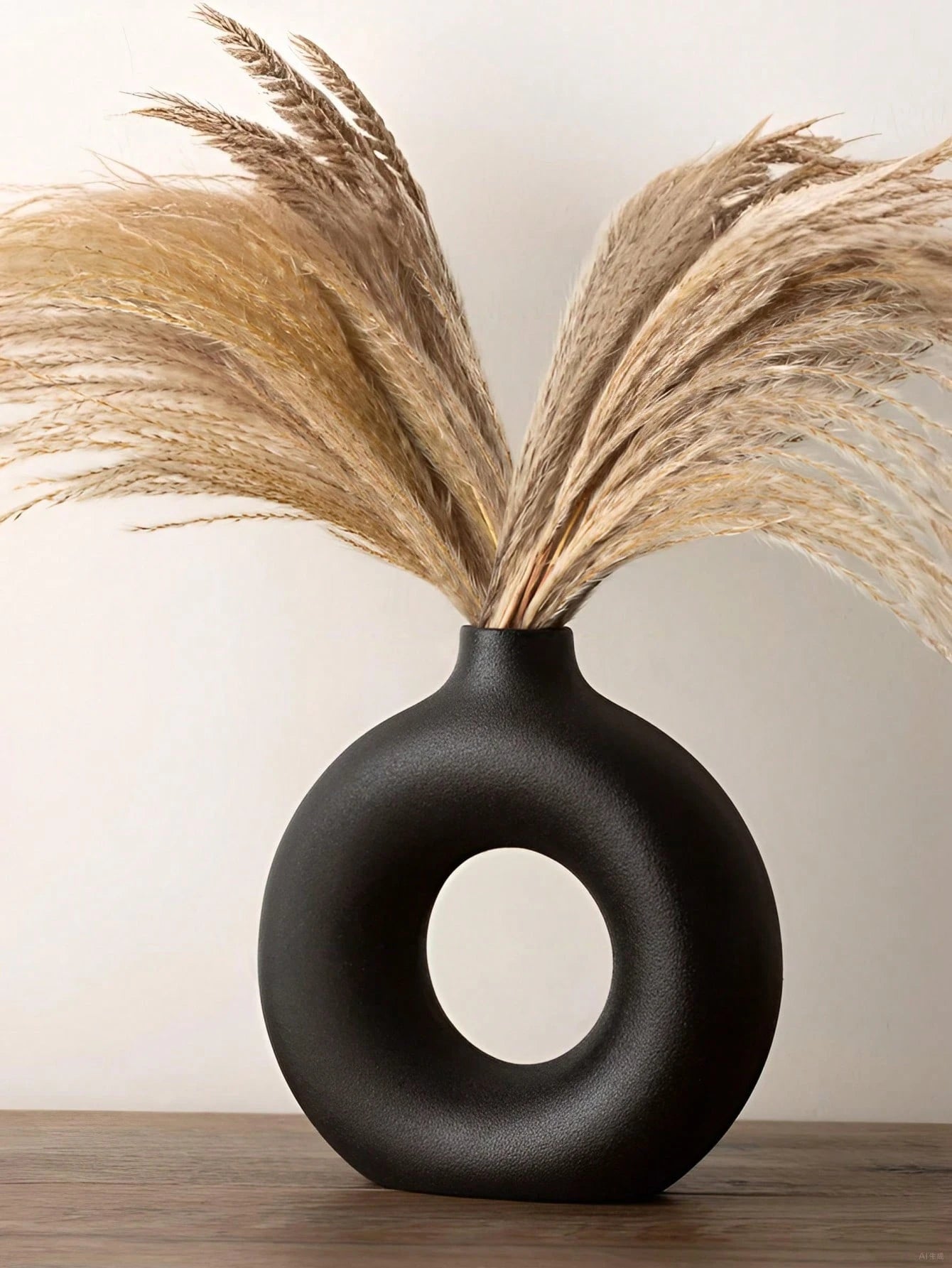 Black Circular Plastic Flower Vase – Modern Minimalist Vase for Dried & Faux Floral Arrangements