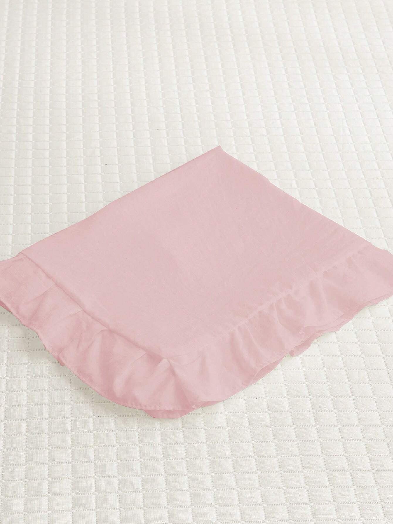 Coral Pink Ruffle Trim Pillowcase – Soft & Skin-Friendly Solid Color Bed Cover (No Filler)