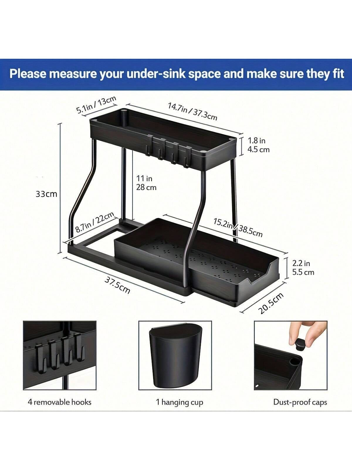2-Pack Under Sink Organizers – 2-Tier Pull-Out Storage Drawers for Kitchen & Bathroom, Space-Saving and Durable (Black)
