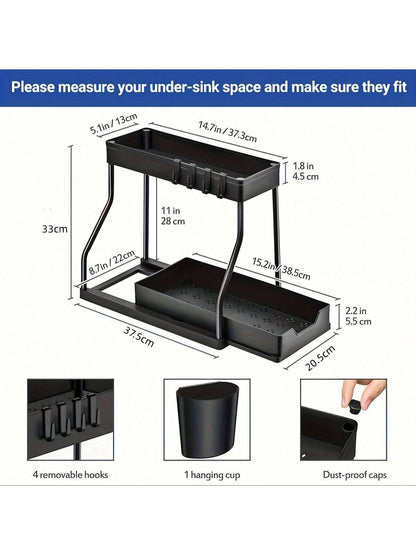 2-Pack Under Sink Organizers – 2-Tier Pull-Out Storage Drawers for Kitchen & Bathroom, Space-Saving and Durable (Black)