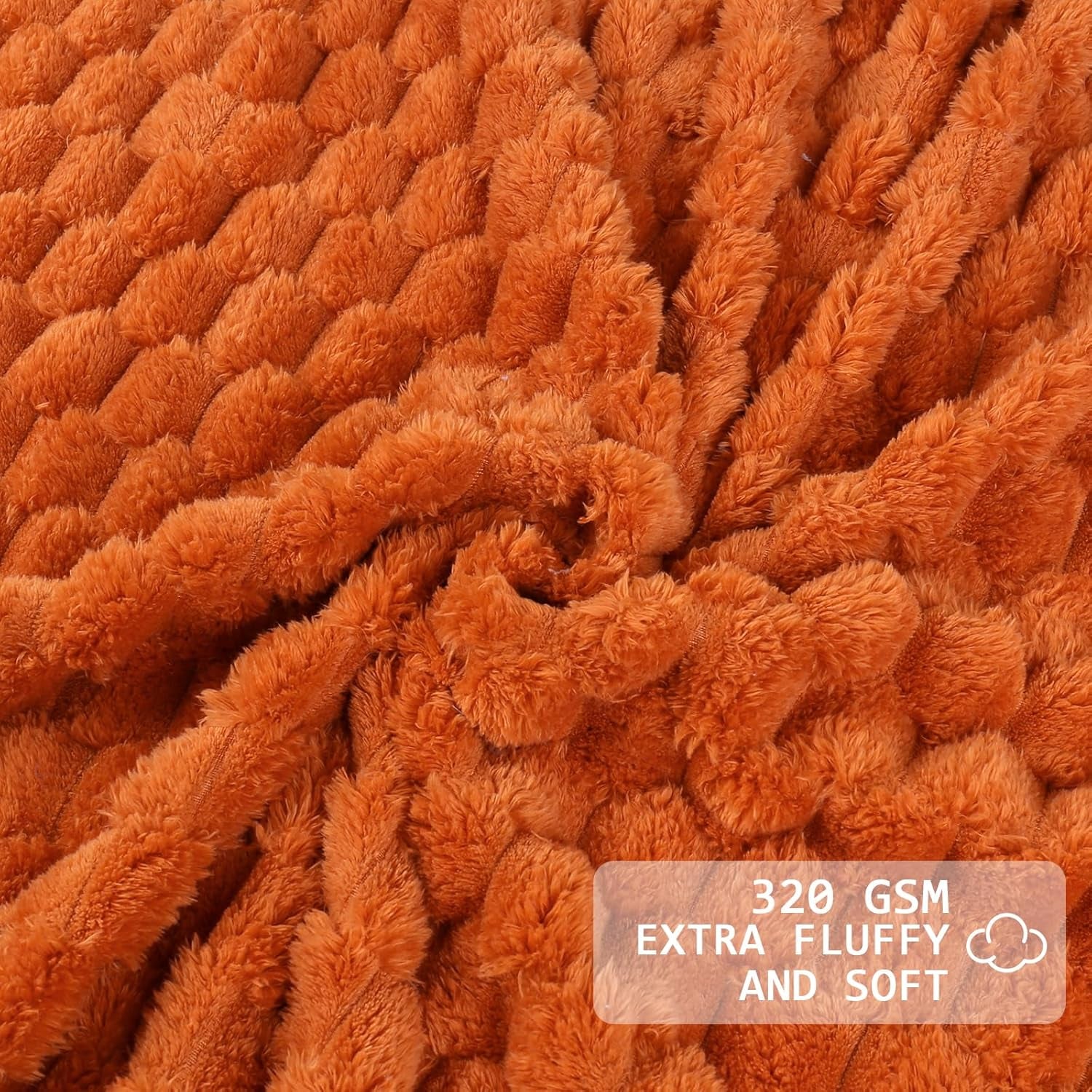 Flannel Fleece Throw Blanket(50X70 Inches), Big 3D Clouds Stylish Hexagon Jacquard Decorative Fuzzy Blankets for Household, Camping, and Travel, Super Soft Cozy, Burnt Orange