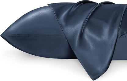 Satin Pillowcases – Queen Size Set of 2, Silk-Like Cooling Pillow Covers for Hair & Skin, Silver Grey (20x30")