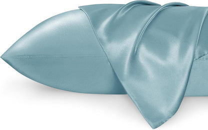 Satin Pillowcases – Queen Size Set of 2, Silk-Like Cooling Pillow Covers for Hair & Skin, Silver Grey (20x30")