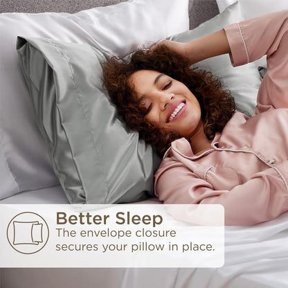 Satin Pillowcases – Queen Size Set of 2, Silk-Like Cooling Pillow Covers for Hair & Skin, Silver Grey (20x30")