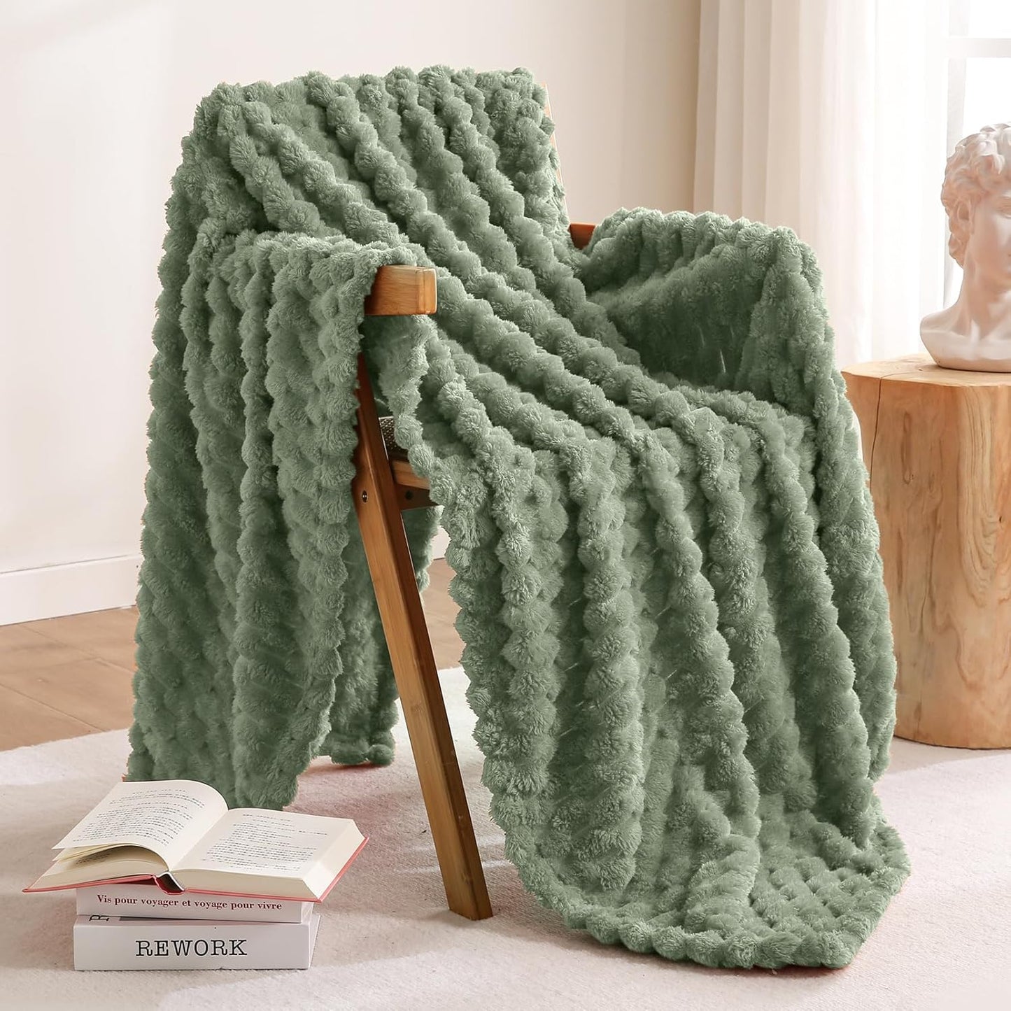 Flannel Fleece Throw Blanket(50X70 Inches), Big 3D Clouds Stylish Hexagon Jacquard Decorative Fuzzy Blankets for Household, Camping, and Travel, Super Soft Cozy, Burnt Orange