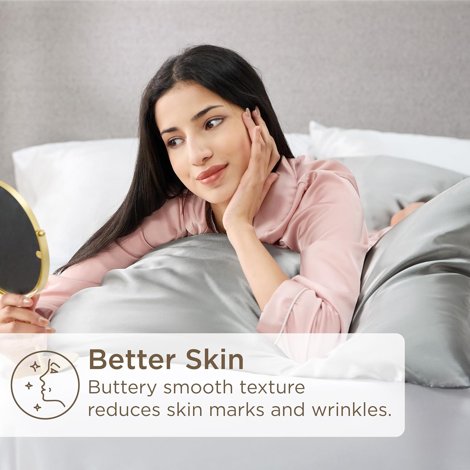 Satin Pillowcases – Queen Size Set of 2, Silk-Like Cooling Pillow Covers for Hair & Skin, Silver Grey (20x30")
