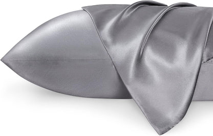 Satin Pillowcases – Queen Size Set of 2, Silk-Like Cooling Pillow Covers for Hair & Skin, Silver Grey (20x30")