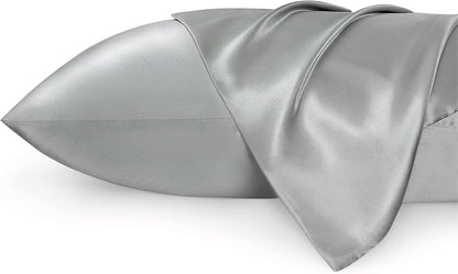 Satin Pillowcases – Queen Size Set of 2, Silk-Like Cooling Pillow Covers for Hair & Skin, Silver Grey (20x30")