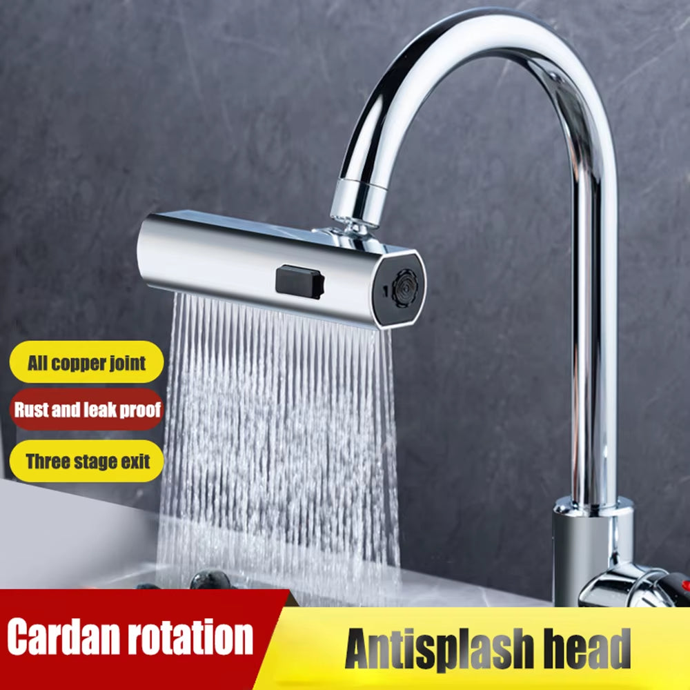 360° Swivel Waterfall Kitchen Faucet Extender – 3-Speed Universal Tap Sprayer for Sink, Bathroom & Basin