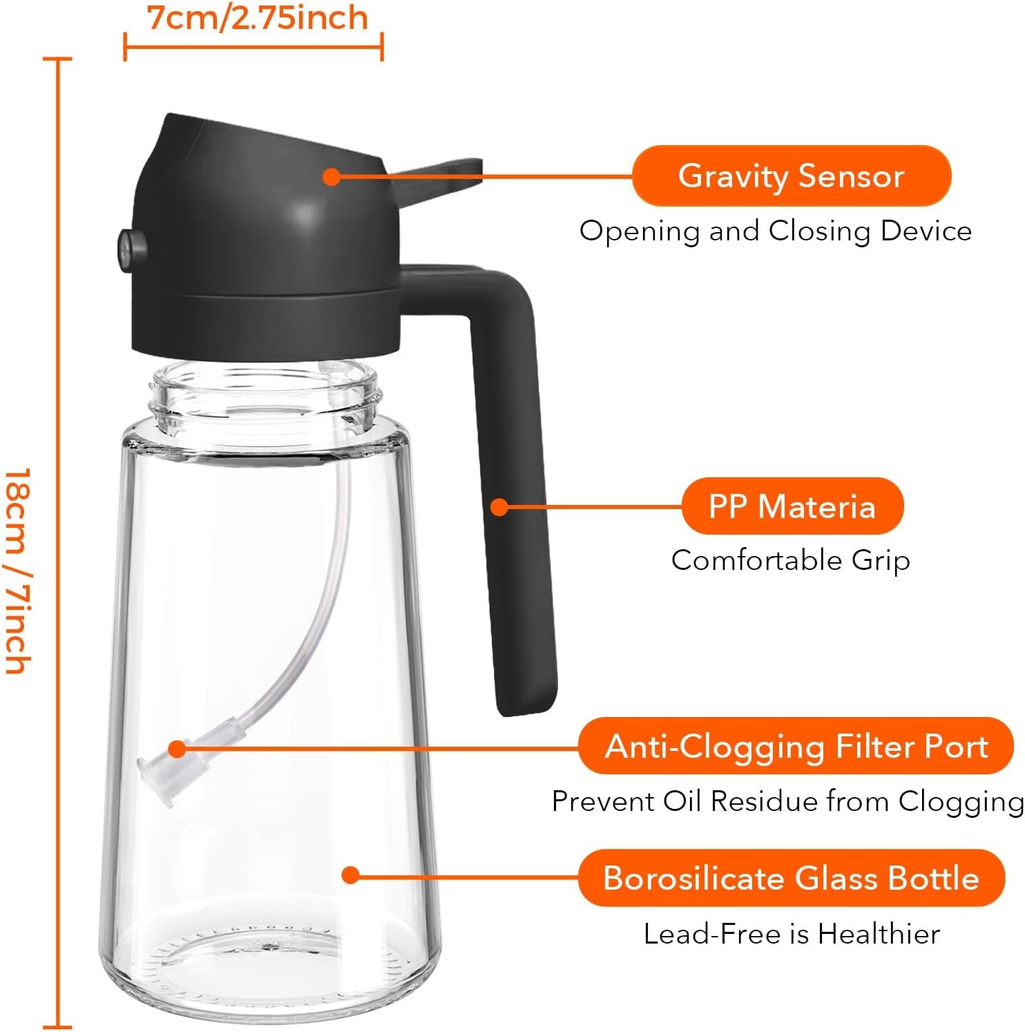 2-in-1 Olive Oil Dispenser & Sprayer – 16oz Glass Bottle for Cooking, Salad, BBQ (Black)