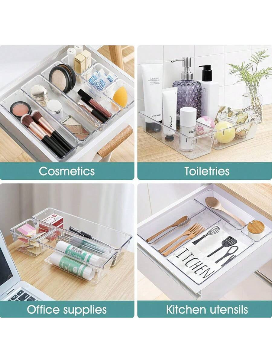 25-Piece Clear Multifunctional Drawer Organizer Box Set – 4 Sizes for Bathroom, Vanity, Kitchen, Office & More