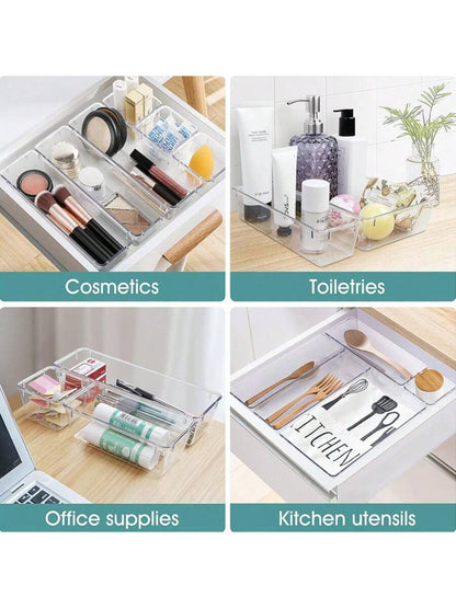 25-Piece Clear Multifunctional Drawer Organizer Box Set – 4 Sizes for Bathroom, Vanity, Kitchen, Office & More