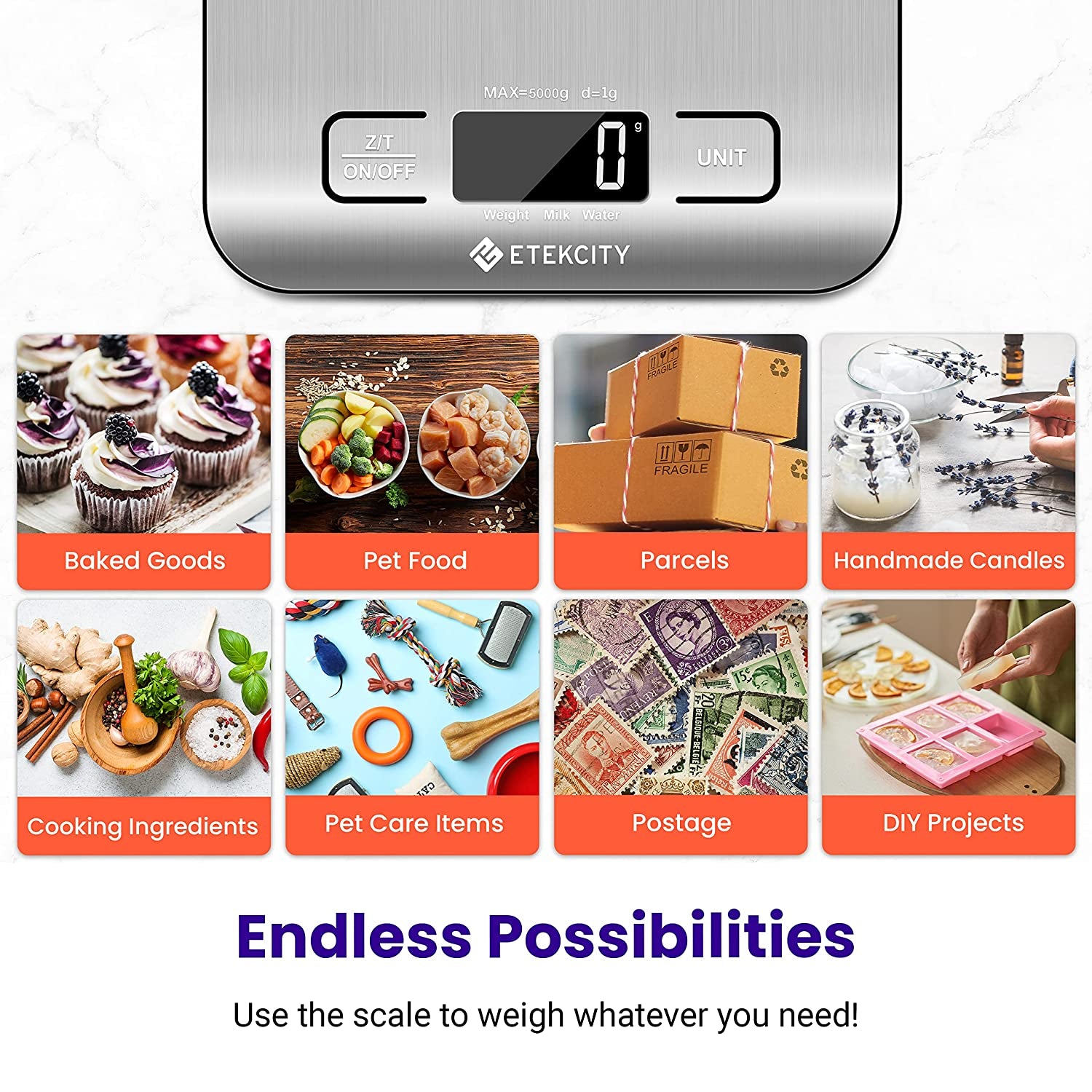 Digital Food Kitchen Scale – Stainless Steel with LCD Display, 5-Unit Modes, Tare Function & Batteries Included (11lb Capacity)