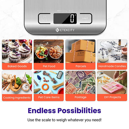 Digital Food Kitchen Scale – Stainless Steel with LCD Display, 5-Unit Modes, Tare Function & Batteries Included (11lb Capacity)