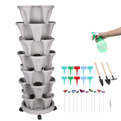 🌱 Product Title: 7-Tier Stackable Vertical Planter with Wheels & Garden Tool Set – Space-Saving Plant Tower for Indoors & Outdoors