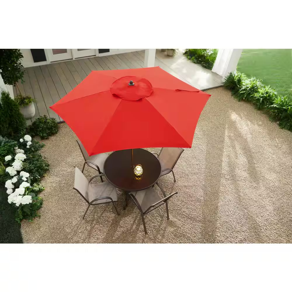 7.5 Ft. Ruby Red Steel Market Patio Umbrella – Vibrant Outdoor Shade with Manual Push-Up Lift