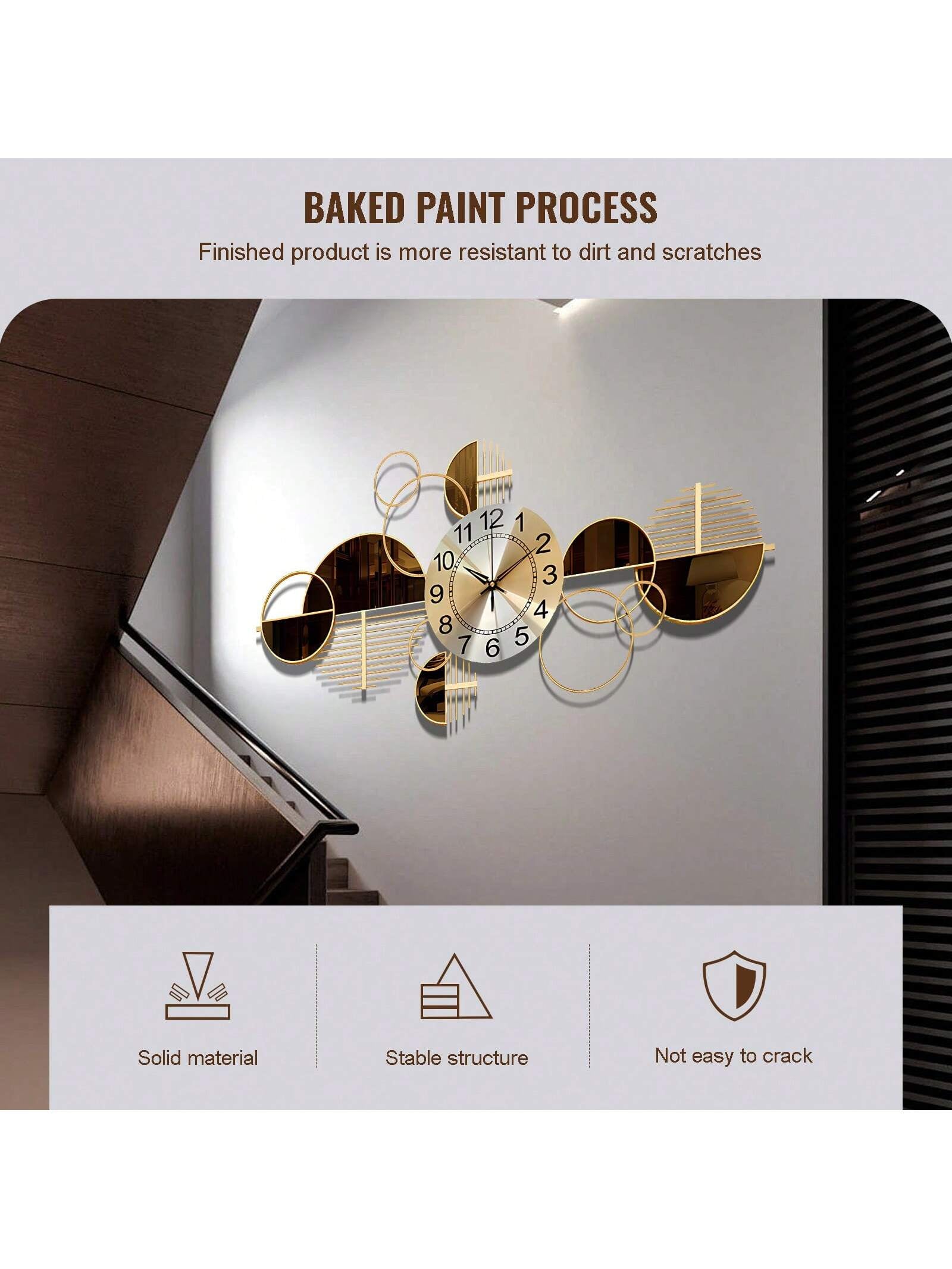 3D Metal Wall Art Clock – Silent Non-Ticking Decorative Wall Clock for Living Room & Bedroom, 34" x 17" (Coffee Brown)