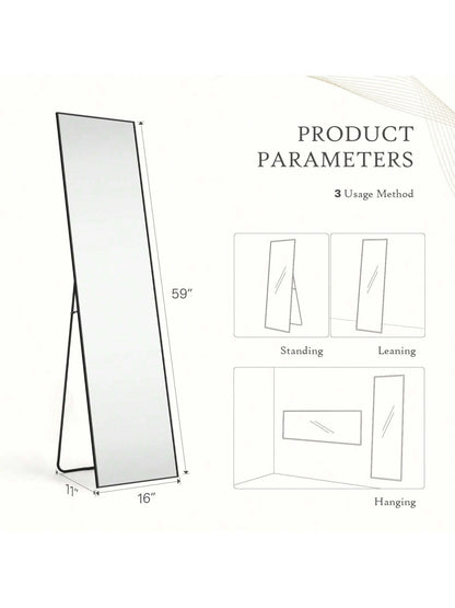 Full Length Standing Mirror – 64"x21" Floor Mirror with Aluminum Frame for Bedroom & Living Spaces