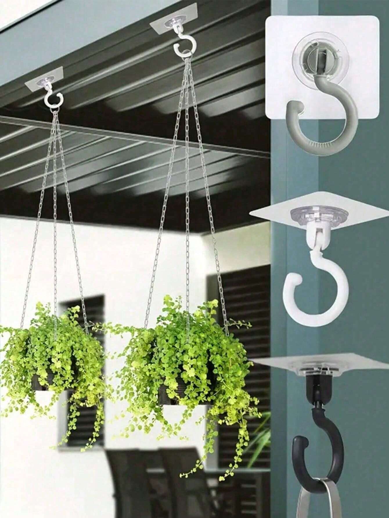 3Pcs Rotatable Ceiling Adhesive Hooks – No-Drill Sticky Hangers for Plants, Lanterns & Decor