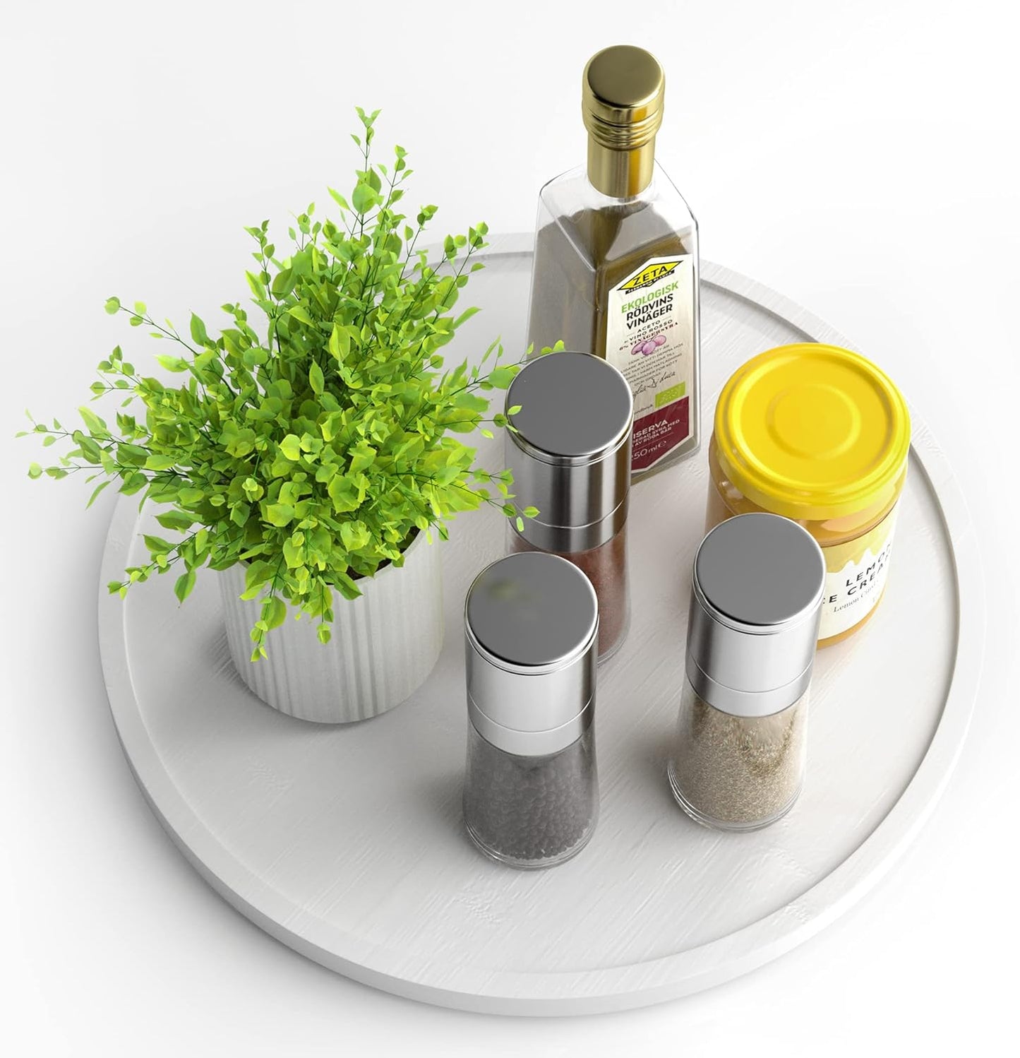 10" Bamboo Lazy Susan Organizer – Non-Skid Rotating Turntable for Kitchen, Countertop & Pantry (White Base)