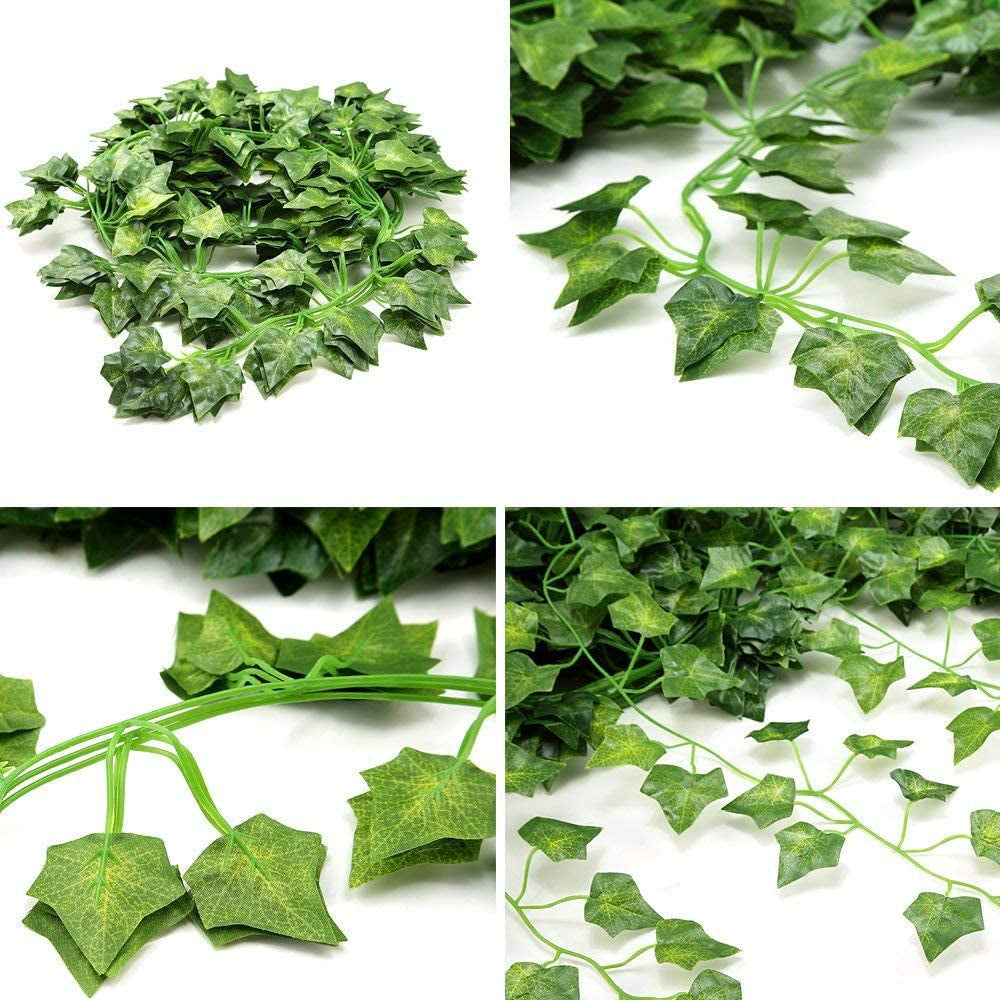 12 Pack Faux Ivy Garland Set – Artificial Vines with Clips for Room, Wall, Garden & Wedding Decor
