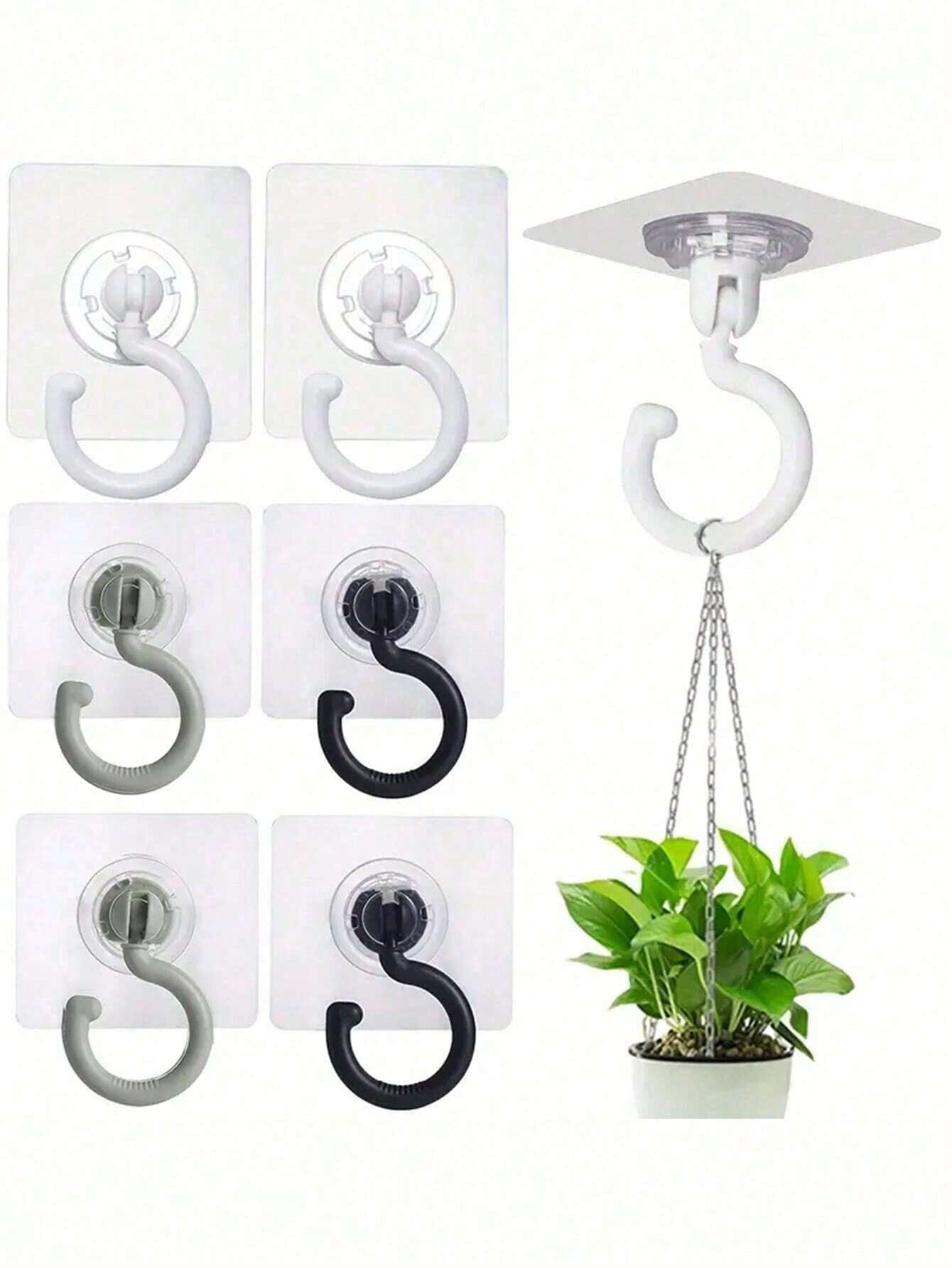 3Pcs Rotatable Ceiling Adhesive Hooks – No-Drill Sticky Hangers for Plants, Lanterns & Decor