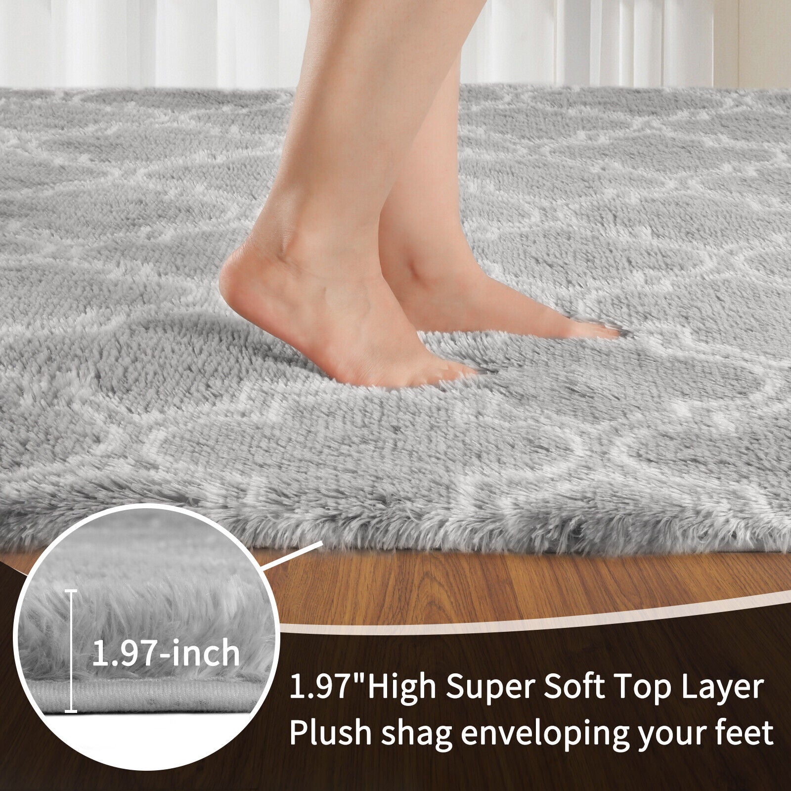 Large Grey Shaggy Area Rug – Ultra-Soft Fluffy Carpet with Non-Slip Bottom for Living Room & Bedroom
