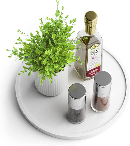 10" Bamboo Lazy Susan Organizer – Non-Skid Rotating Turntable for Kitchen, Countertop & Pantry (White Base)