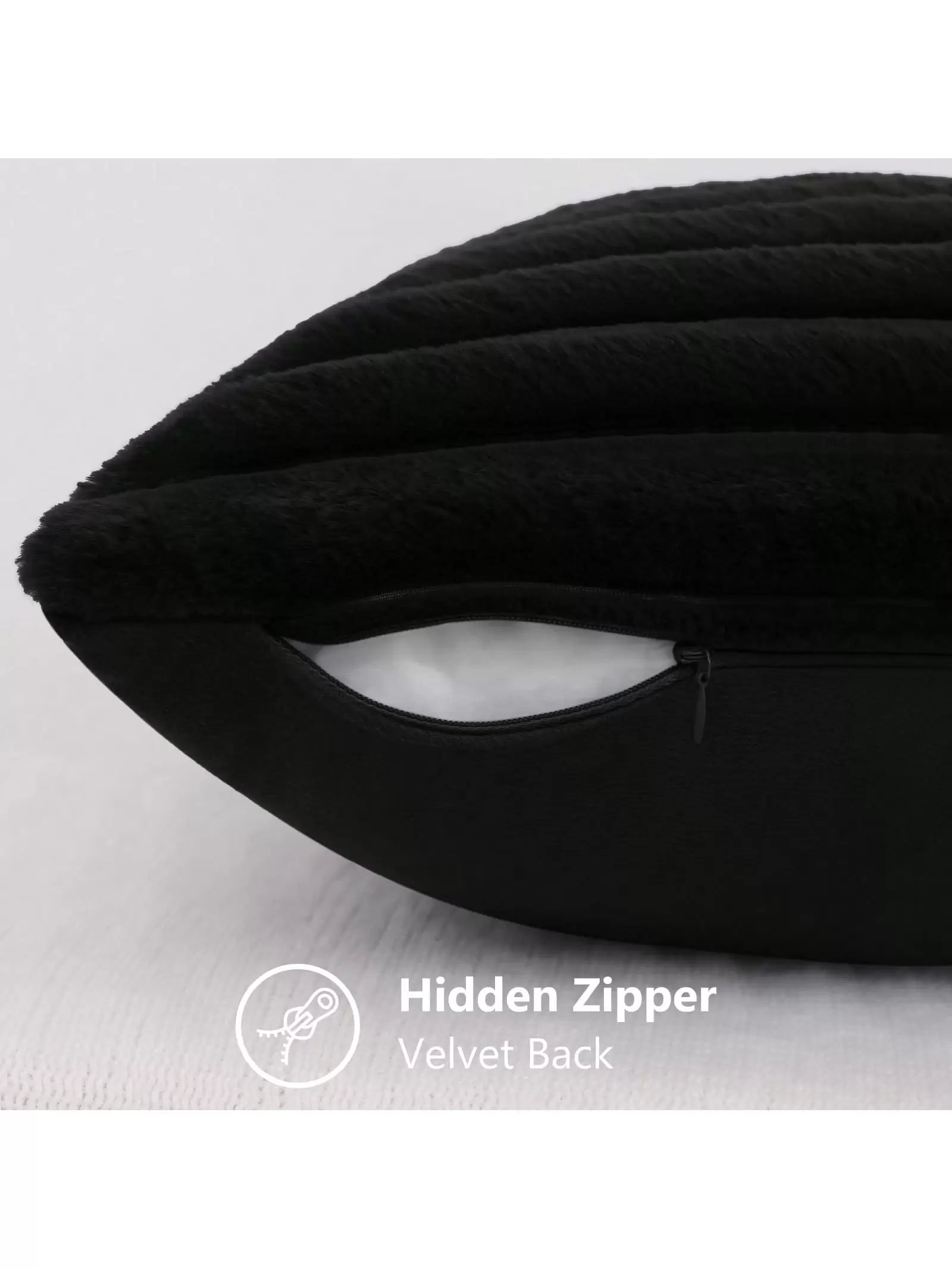Black Faux Fur Velvet Pillow Covers – Soft Striped Decorative Cushion Cases for Couch or Bed