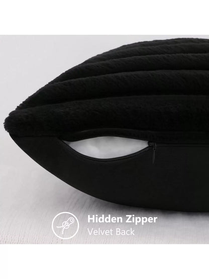 Black Faux Fur Velvet Pillow Covers – Soft Striped Decorative Cushion Cases for Couch or Bed