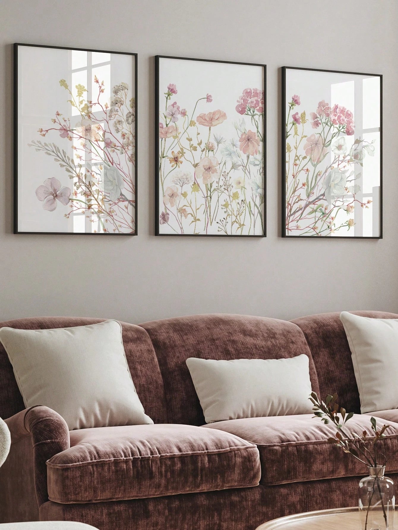 3-Piece Wildflowers Canvas Poster Set – Pink Botanical Wall Art Prints for Bedroom, Living Room & Office Decor (Unframed)