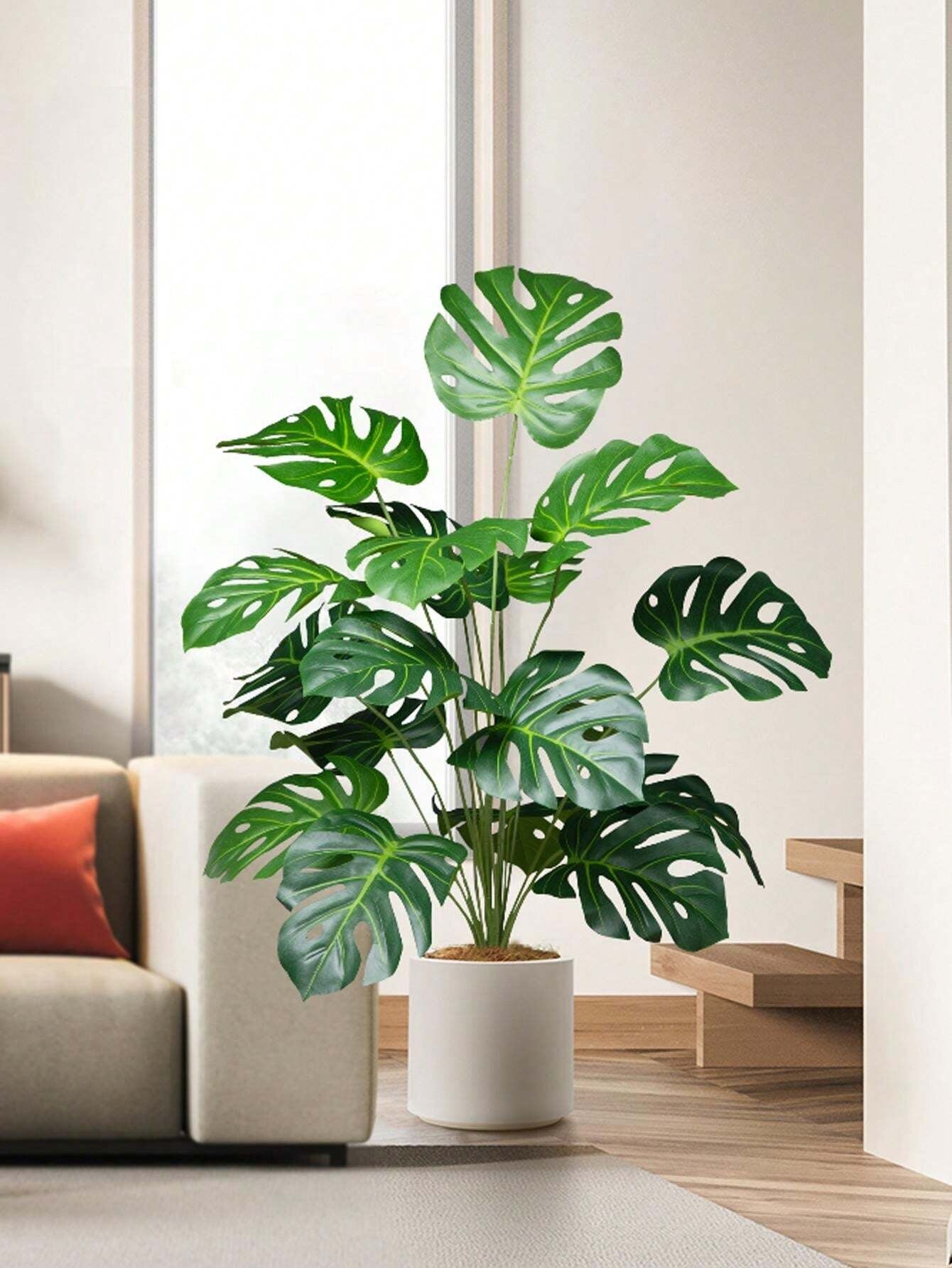 65cm Artificial Monstera Tree – 18 Forks Large Faux Tropical Plant with Turtle Leaves for Home & Garden Decor (No Pot)