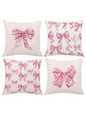 4 Pcs Pink Bow Print Pillow Covers – 17.7" x 17.7" Decorative Cushion Covers for Sofa, Bed & More