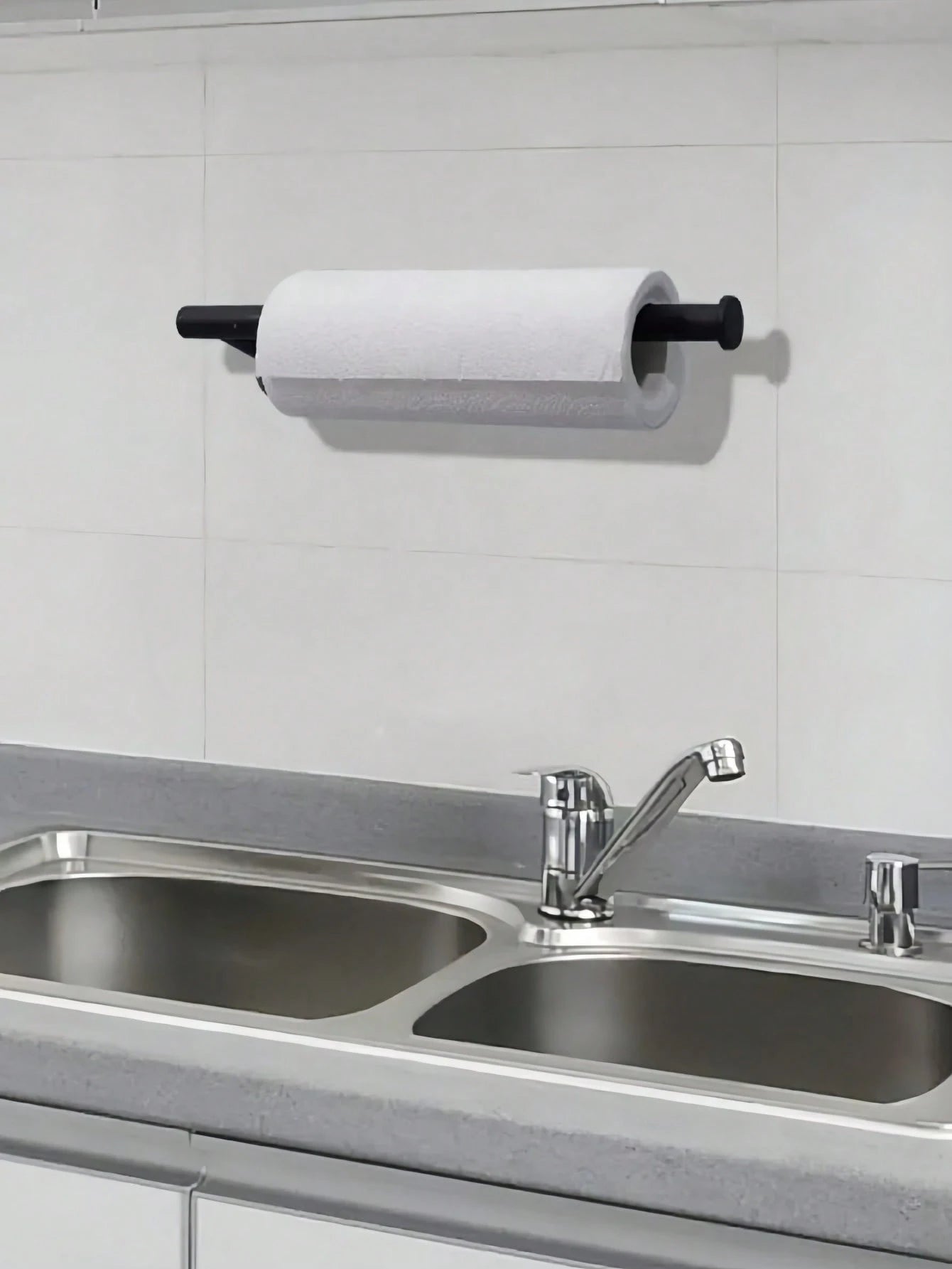 1PC Punch-Free Black Wall-Mounted Tissue Rack – Self-Adhesive & Multifunctional Storage Solution