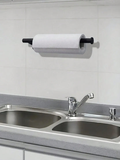 1PC Punch-Free Black Wall-Mounted Tissue Rack – Self-Adhesive & Multifunctional Storage Solution