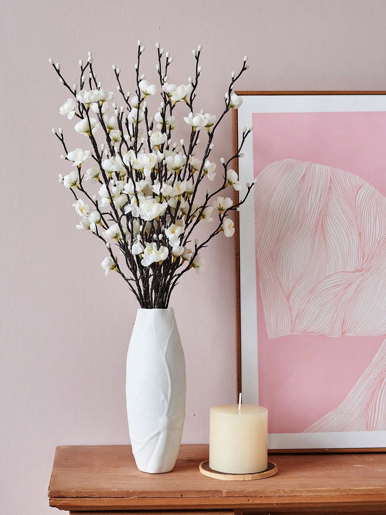 4/8Pcs Artificial White Plum Blossom Stems – 21.7" Faux Wintersweet Flowers for Home, Office & Event Decor