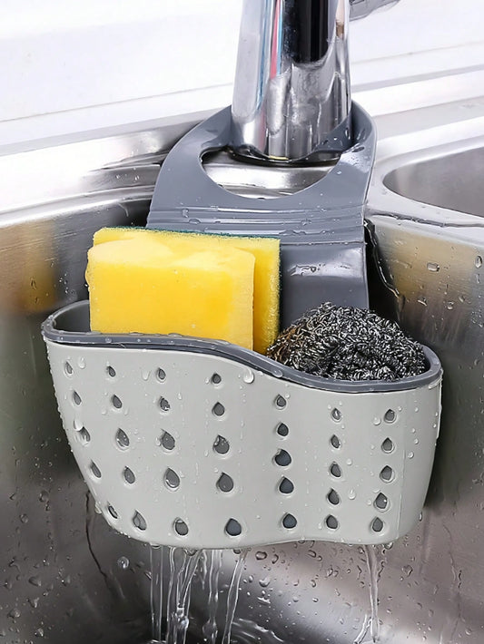 1Pc Sink Hanging Drain Basket – Adjustable Silicone Storage for Sponges, Rags & More