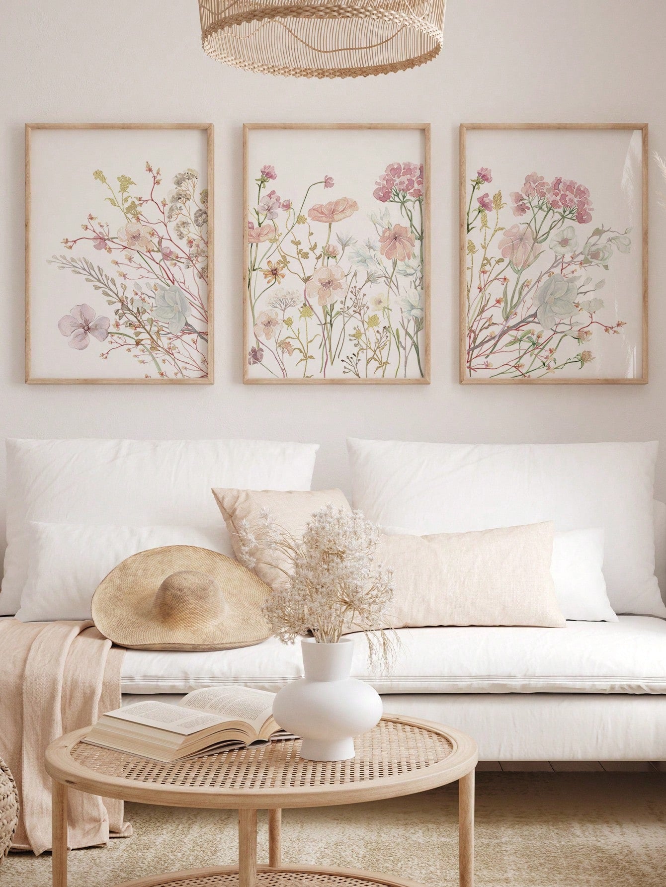 3-Piece Wildflowers Canvas Poster Set – Pink Botanical Wall Art Prints for Bedroom, Living Room & Office Decor (Unframed)