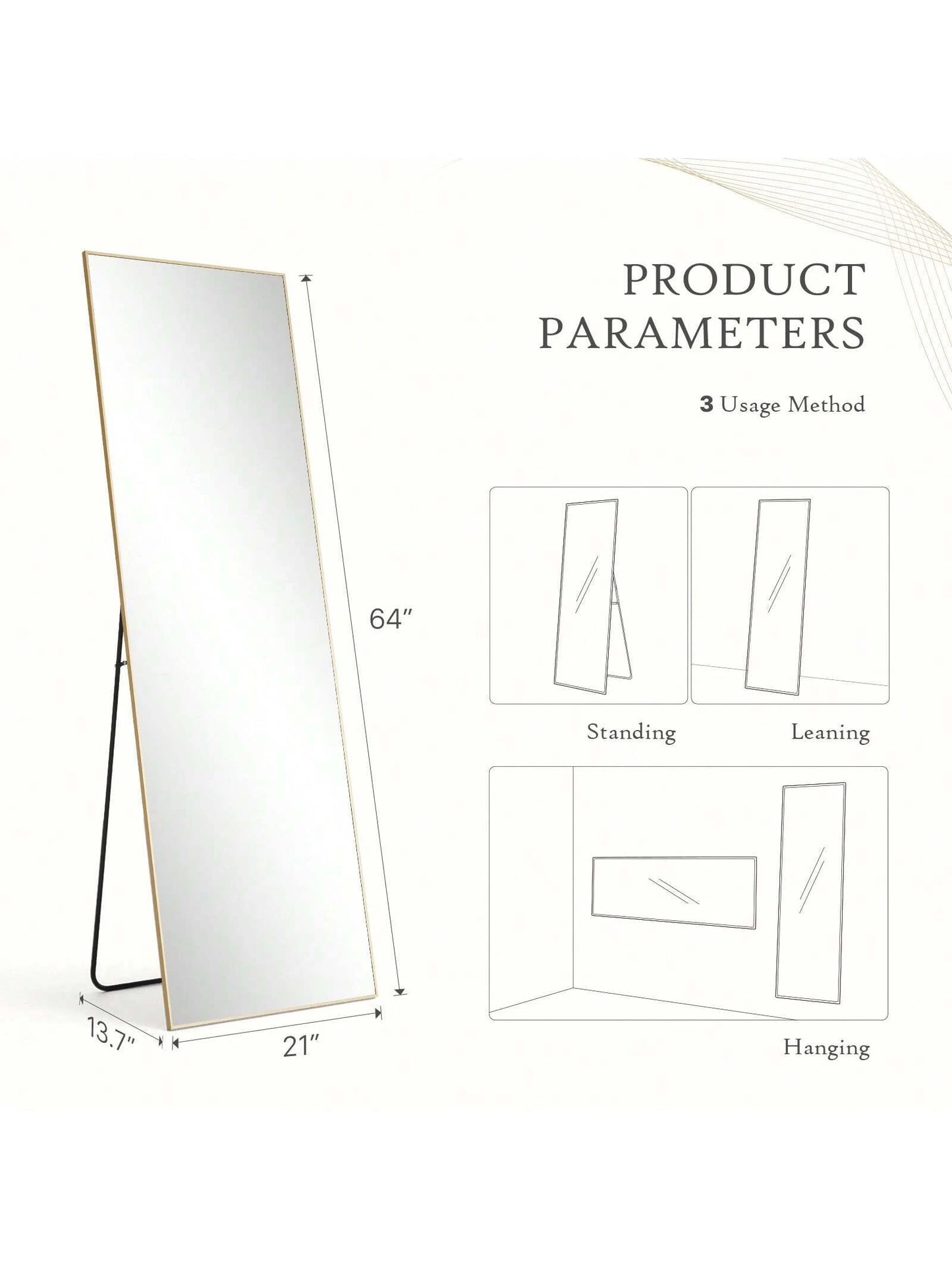 Full Length Standing Mirror – 64"x21" Floor Mirror with Aluminum Frame for Bedroom & Living Spaces