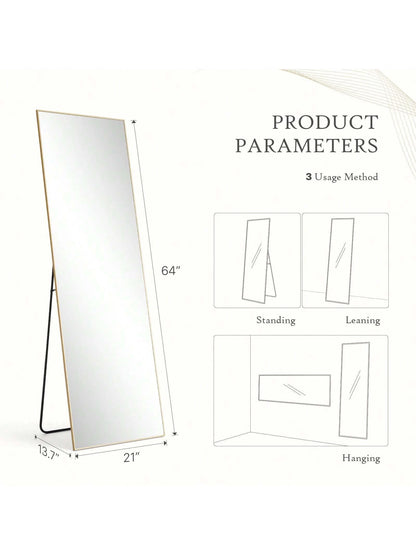 Full Length Standing Mirror – 64"x21" Floor Mirror with Aluminum Frame for Bedroom & Living Spaces