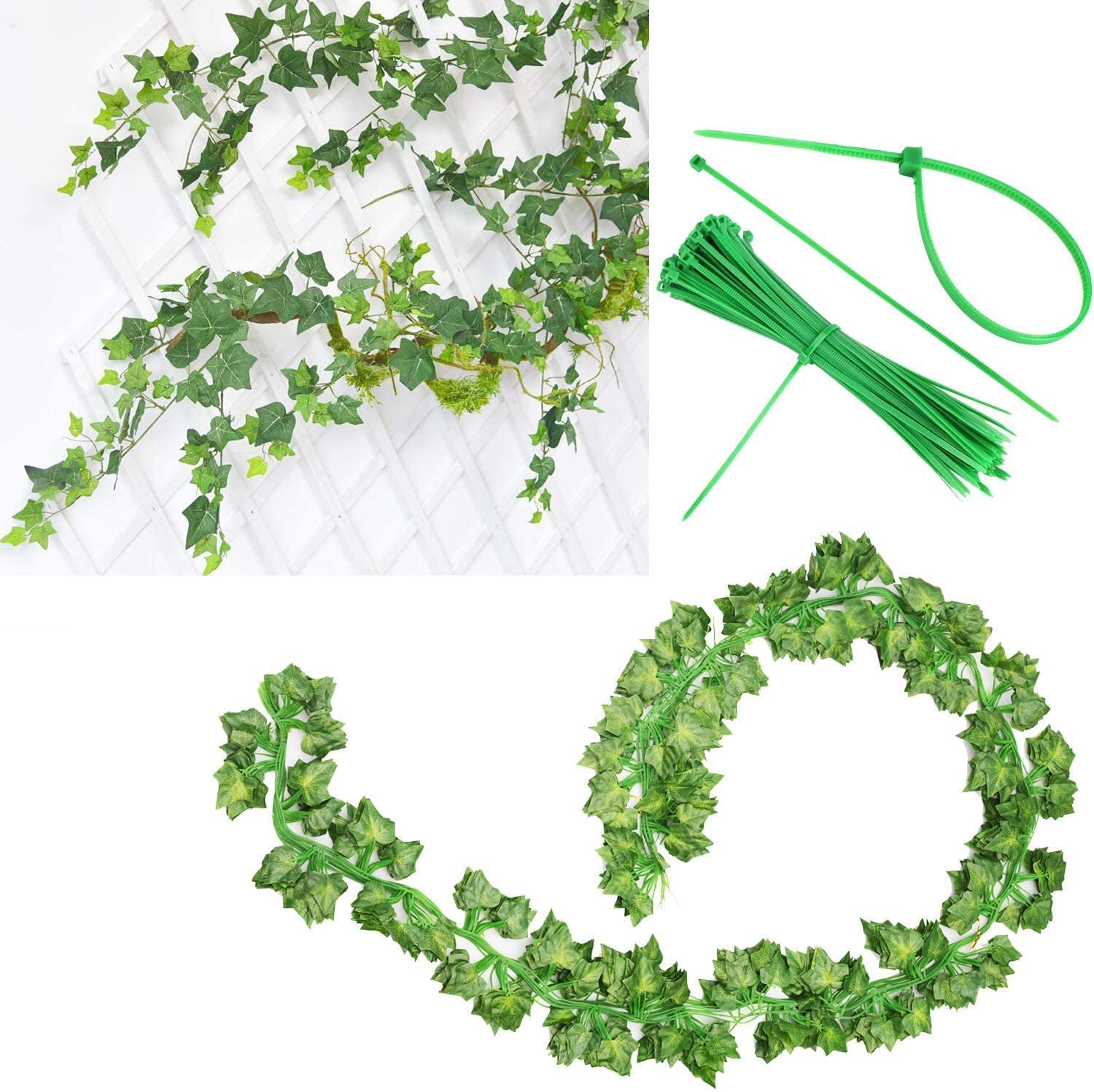 12 Pack Faux Ivy Garland Set – Artificial Vines with Clips for Room, Wall, Garden & Wedding Decor
