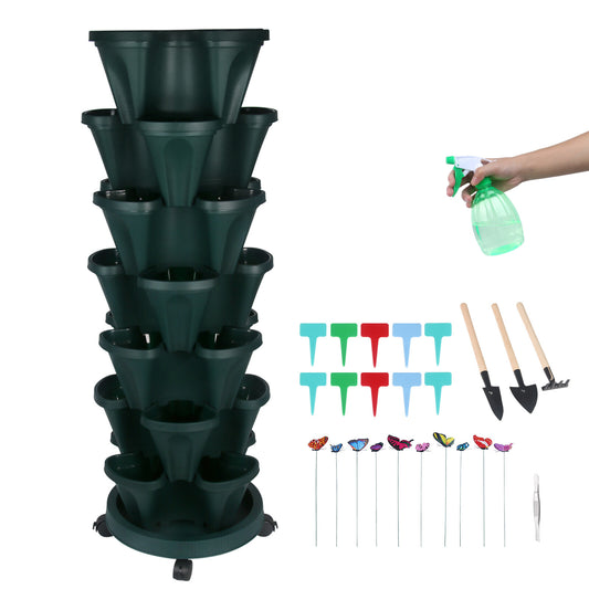 🌱 Product Title: 7-Tier Stackable Vertical Planter with Wheels & Garden Tool Set – Space-Saving Plant Tower for Indoors & Outdoors