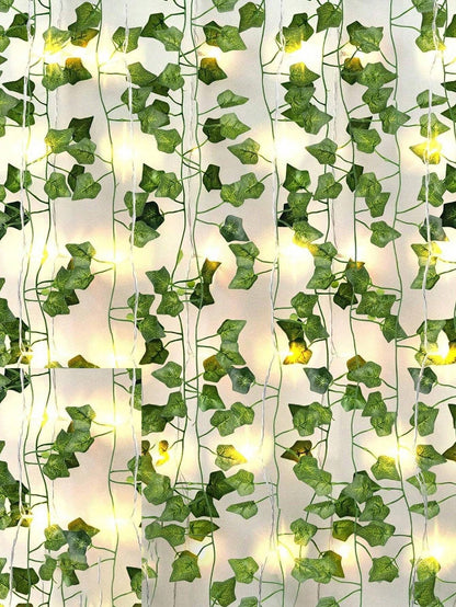 12Pcs Artificial Vine with LED String Lights – Green Leaf Fairy Vines for Bedroom, Garden, Party & Holiday Décor