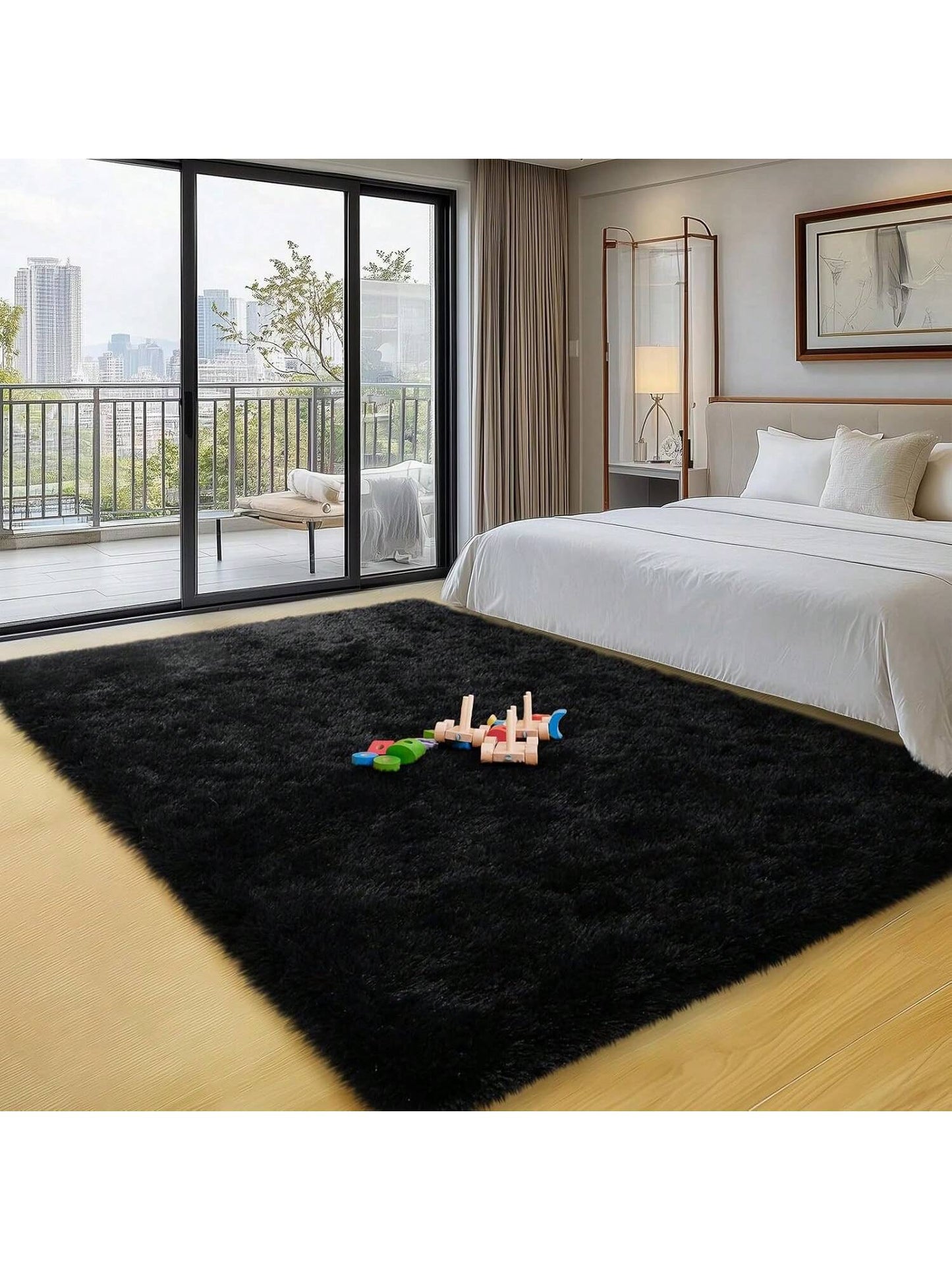 Black Fluffy Shag Rug – Soft Plush High-Pile Area Carpet for Bedroom, Living Room & Dorm Decor