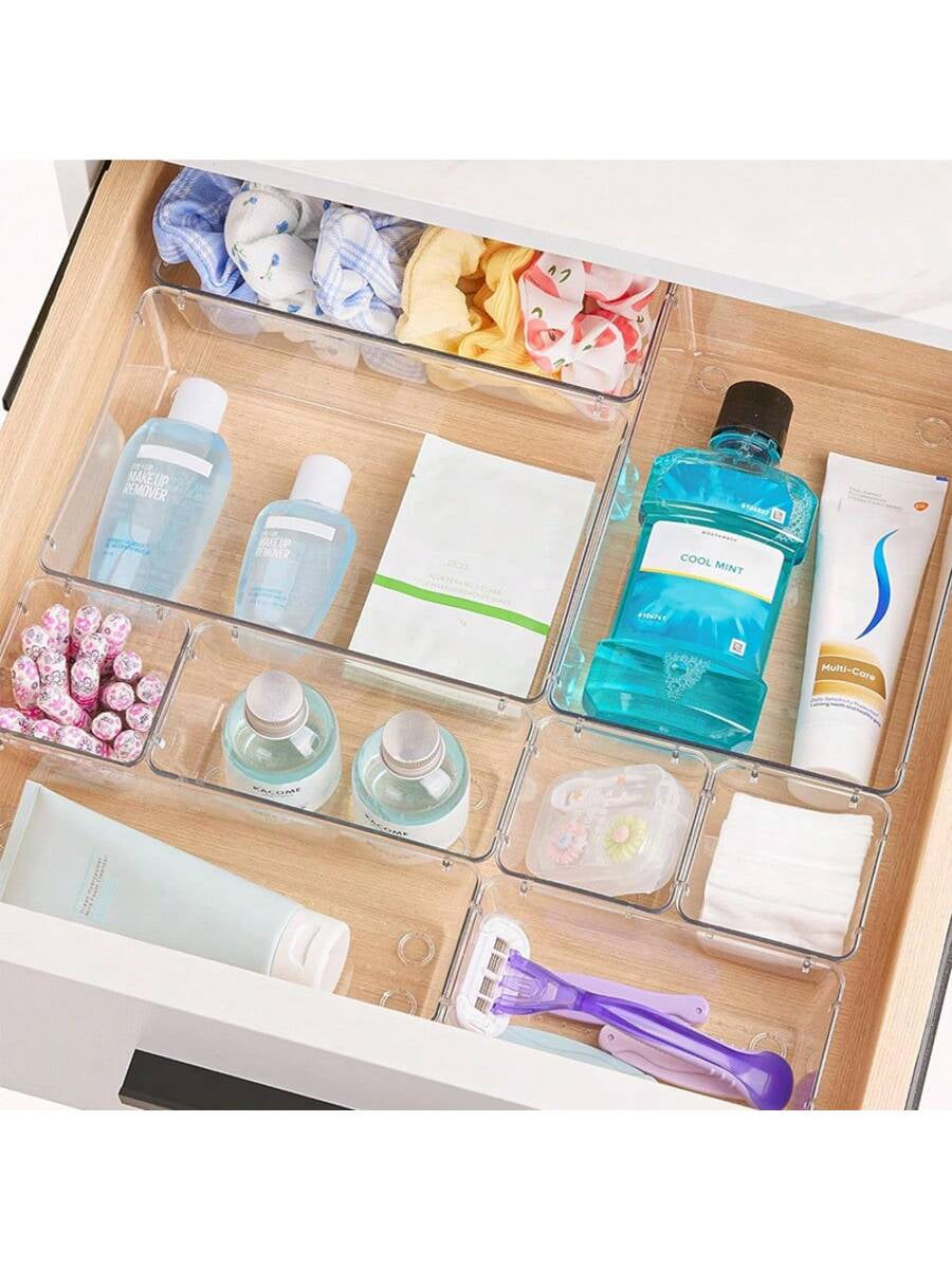 25-Piece Clear Multifunctional Drawer Organizer Box Set – 4 Sizes for Bathroom, Vanity, Kitchen, Office & More
