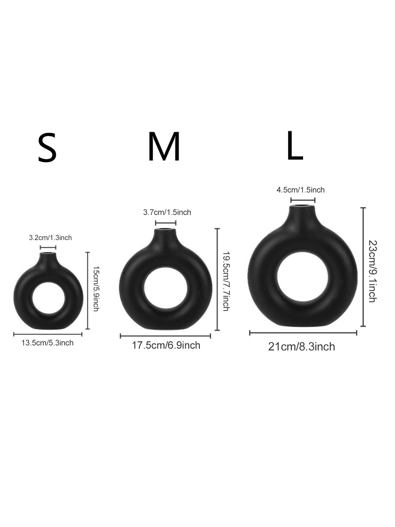 Black Circular Plastic Flower Vase – Modern Minimalist Vase for Dried & Faux Floral Arrangements