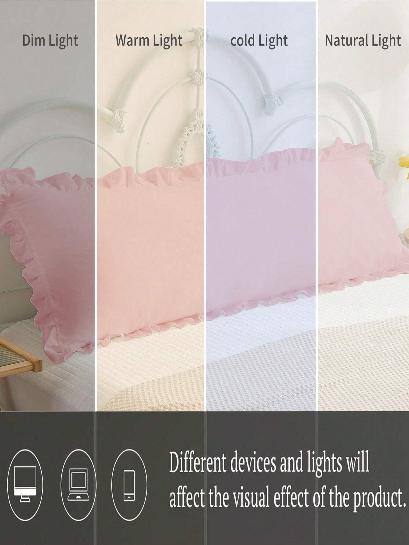 Coral Pink Ruffle Trim Pillowcase – Soft & Skin-Friendly Solid Color Bed Cover (No Filler)